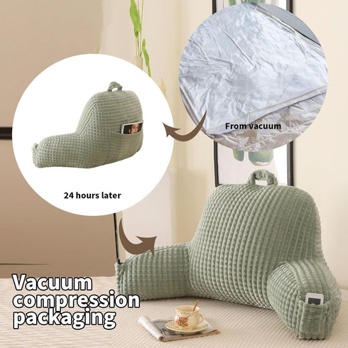 Flannel,Standard(17inch)) Reading Pillow for Bed,Large Backrest Reading Pillow with Arm Rest,Back Rest Support Cushion