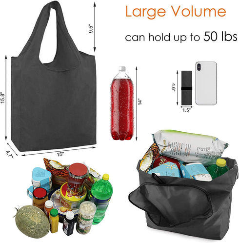 BeeGreen 10 Pack 50LBS Black Reusable Grocery Bags with Storage Pouch Reusable Shopping Bags Bulk with Elastic Band