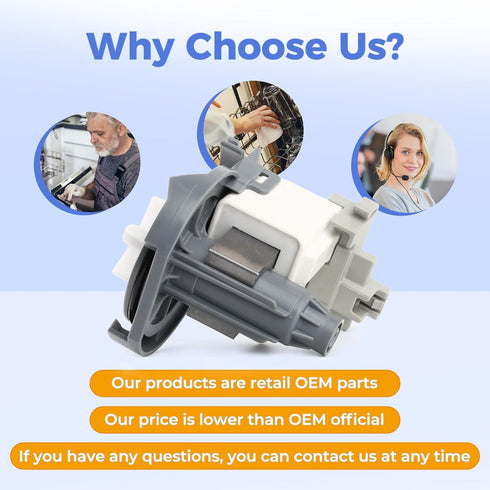 OEM W11219380 Dishwasher Drain Pump for Whirlpool, Replacement Part W10537634, 4844596, AP6784233, PS12583887,