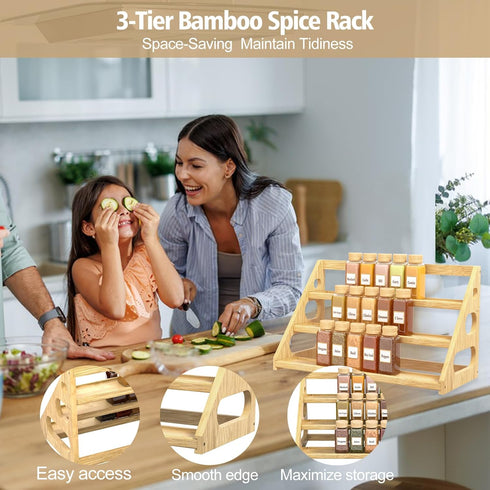 Banlilus Cabinet/Countertop Spice Rack - Bamboo Wood Spice Rack Organization