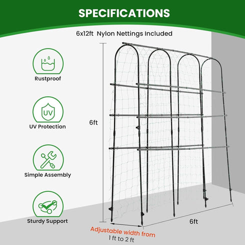 6 OTOSUNNY Garden Trellis for Climbing Plants Outdoor, FT Tall Arch Tunnel, Metal A-Frame Plant Support with Trellis