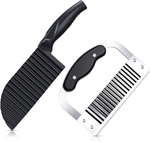 Patelai 2 Pcs Crinkle Potato Cutter - Stainless Steel Wavy Slicer for Salad & French Fry Cutting