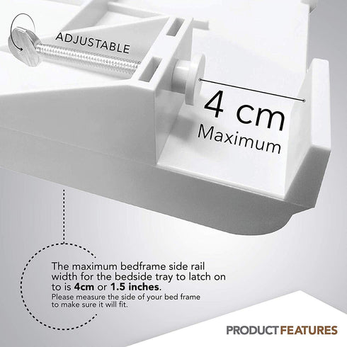 Modern Innovations Bedside Shelf for Bed, College Dorm Room, Bunk Bed Shelf/Caddy for Top Bunk, Clip On Nightstand Tray