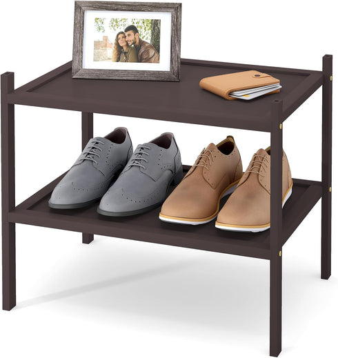 Smiry Bamboo Small Shoe Rack, 2 Tier Shoe Organizer for Entryway &