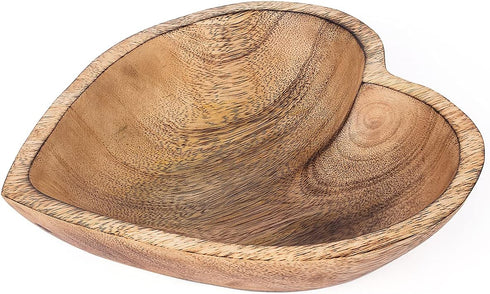 WitnyStore 8" Heart Shaped Wood Bowl, Brown, Handcrafted Wooden Serving Tray, Functional Decorative Tableware for