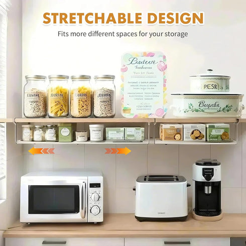 PowerKing 10lbs 5.11'' Expandable Under Cabinet Shelf, Adjustable Length Under Shelf Storage with Thick Clips Capacity