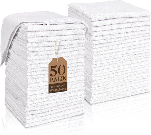 TEAWOO White Washcloths Bulk 50 Pack, Highly Absorbent & Quick Drying Face Towels,