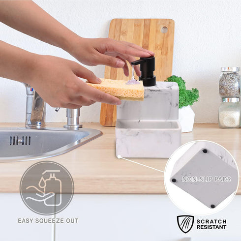 zccz Soap Dispenser with Sponge Holder, Marble Look Liquid Hand and Dish Soap Dispenser Pump Bottle for Kitchen Sink