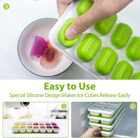 DOQAUS Ice Cube Trays 4 Pack, 56 pcs Silicone Ice Cubes Maker with Spill-Resistant Lid, Easy Release & Pop Out, LFGB