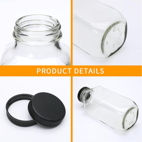 Encheng Beverages Drinking Bottles 12oz, Glass Water Bottle with Lids, Octagonal Vintage Juice Bottles 20Pack