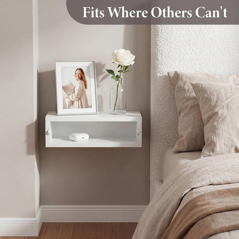 13 Inch SUMGAR Floating Nightstand White Modern Bedside Table Organiser Fully Assembled Shelf Small Spaces Wall Mounted