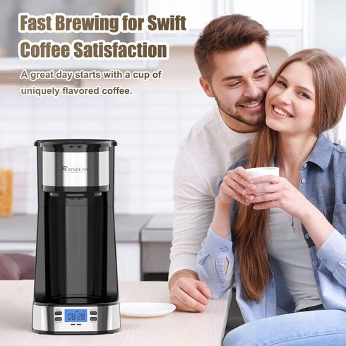 14 Oz 700W RAINBEAN Single Serve Coffee Maker, Programable Single-Serve Brewers, Timer Auto Start/Off, Single Cup