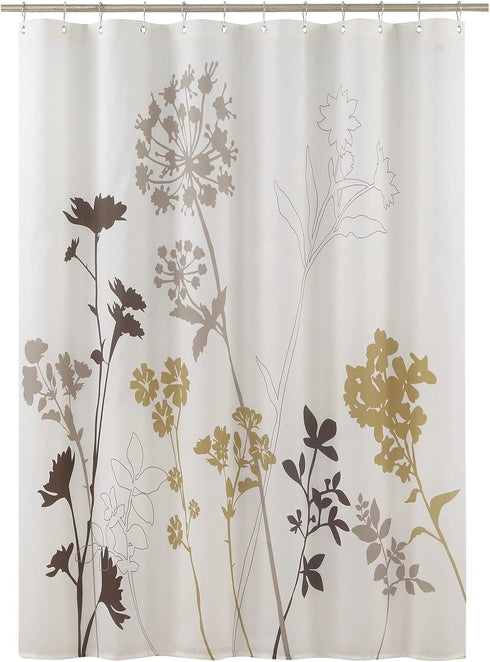 Cream Fabric Shower Curtain - Waterproof Floral Leaves Polyester Fabric, Plants Printed Shower Curtains for Bathroom,