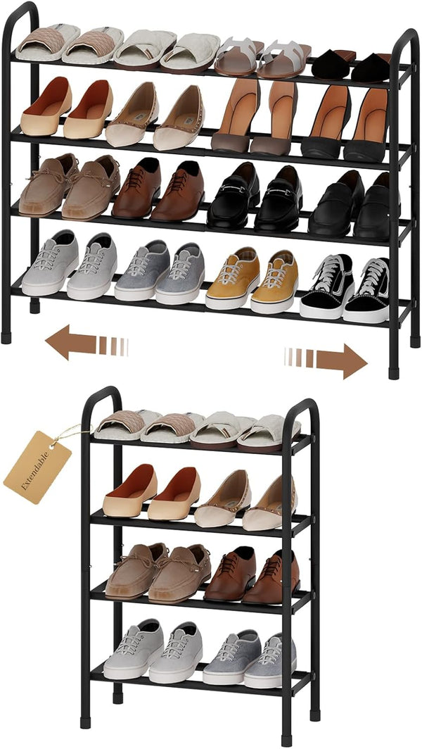 AUGOHCMIL Expandable Shoe Rack, 4-Tier Metal Small Shoe Rack, Adjustable Shoes Organizer, Storage