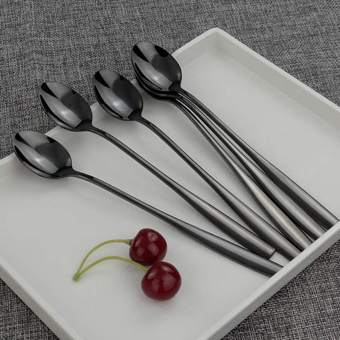 Black Stainless Steel Long Handle Iced Tea Spoon, Set of 8 Stirring Spoons