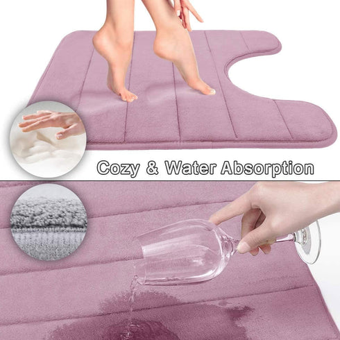 Yimobra Memory Foam Toilet Bath Mat U-Shaped - 24 X 20 Inches, Soft Non-Slip Rug, Mauve