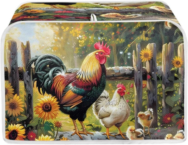 Sunflower Rooster Toaster Oven Cover: Quilted Polyester Fabric Dust-proof Cover for Small Appliance Protection