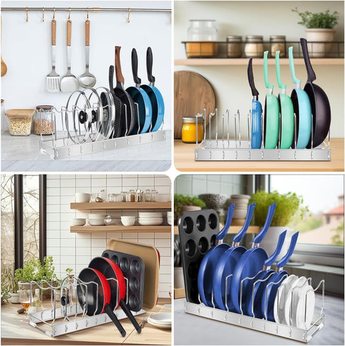 Detachable Lid Organizer for Pots and Pans, Adjustable Kitchen Cabinet Storage for Cooking Utensils