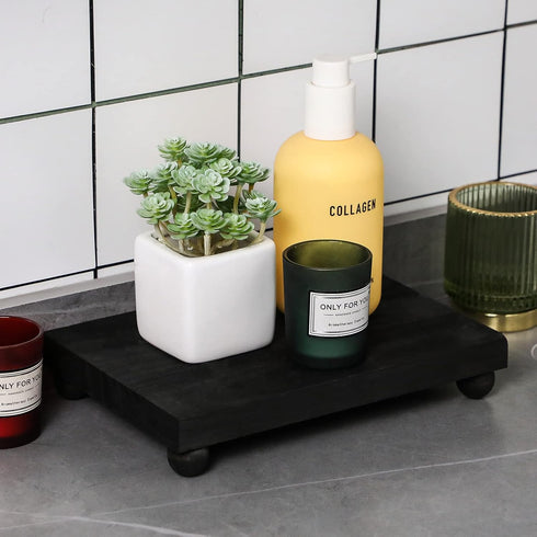 Counter Display(Classic,Black,9 6 Inch) Amyhill Wood Pedestal Stand Kitchen Soap Tray Farmhouse Wooden Riser Stand