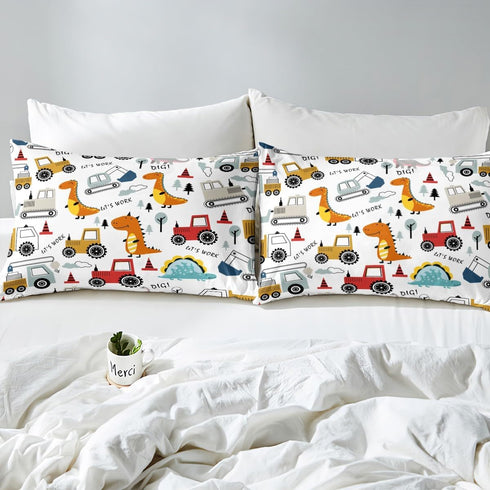 Set Set Set Set 1 Feelyou Construction Comforter Kids Cartoon Dinosaur Comforter Cover for Boys Equipment Trucks