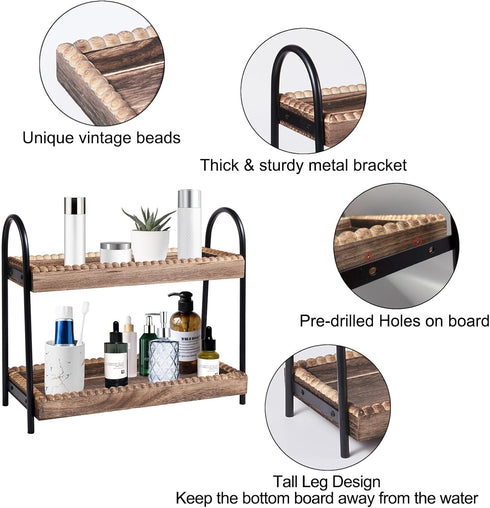 Countertop 2 BDBDYEAY Bathroom Organizer, Tier Vanity Organizer and Storage for Cosmetic Skincare Perfume, Wood Bead