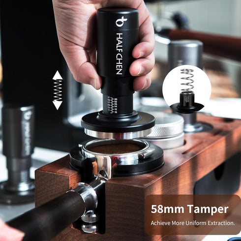 58mm Espresso Tamper with WDT Tool, Calibration Spring, Stainless Steel Flat and Spiral Bases, All-In-One Accessories