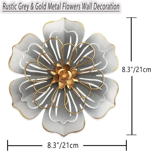 Metal Flower Wall Art Decor, 8.3" Rustic Modern Floral Sculpture for Indoor Kitchen Bedroom Living Room Outdoor