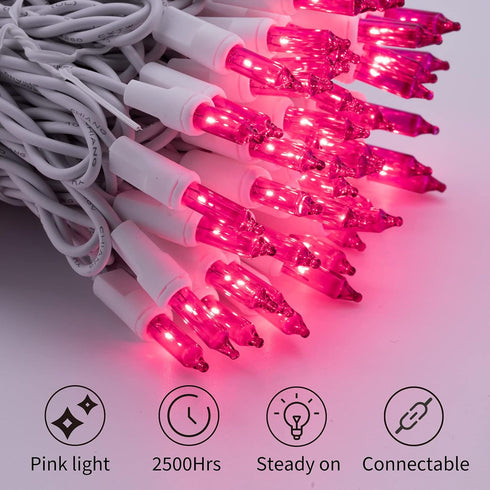 Christmas Pink Mini String Lights, 100 Count 25 Feet Waterproof Fairy Lights for Indoor Outdoor Decoration