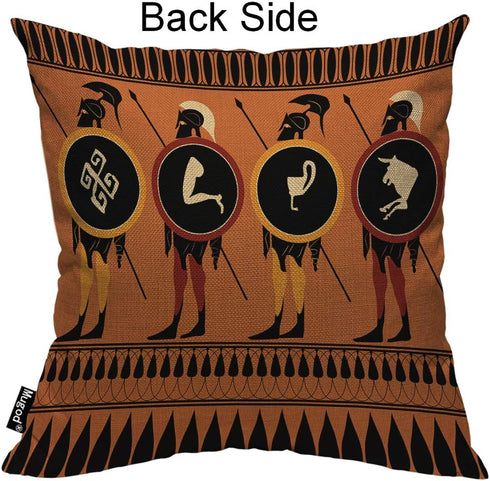 Mugod Ancient Greek Pillowcase, Black-Figured Greek Warrior with Spear and Shield, 18"x 18" Cotton Linen
