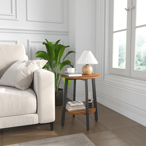 sthmec 2-Tier Side Table, Small Round End Table with Storage Shelf for Small Space, Bedside Table Sofa Couch Table