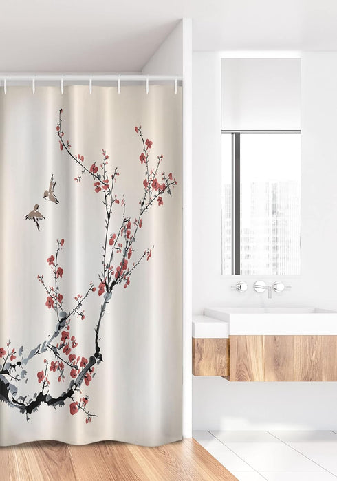 Ambesonne Nature Stall Shower Curtain, Cherry Branches Flowers Artwork, Fabric Bathroom Decor Set, 36" X 72"