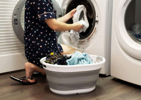 SAMMART 28L (7.4 gallon) Collapsible Plastic Laundry Basket-Oval Tub/Basket - Portable Washing Tub, Water capacity: 22L