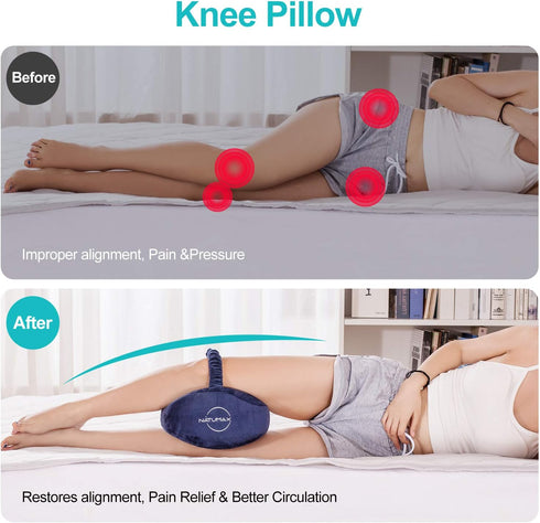 Knee Pillow for Side Sleepers, Sciatica Pain Relief, Memory Foam Leg Pillow with Sleep Mask and Ear Plugs