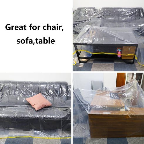 HERSENT 146"/12ft Plastic Sofa Couch Cover - Waterproof Couch Cover for Sectional Sofa LShape, Extra Large Bed Couch