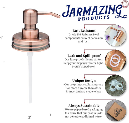 Jarmazing Products Vintage Styled Copper Mason Jar Soap Dispenser Lids, One Pack