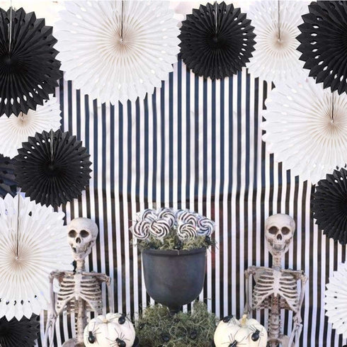 Cheerland Black White Party Decorations, Hanging Paper Fans Garland Kit for Wedding, Halloween