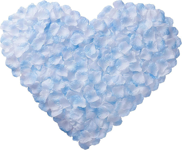 Artificial Silk Rose Petals for Romantic Night, Wedding, Party, Anniversary Flower Decorations (Light Blue & White,