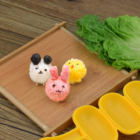 Rice Ball Mold and Shaker - DIY Lunch Maker Mould Food Decor for Kids with Mini Rice Scoop (Yellow)