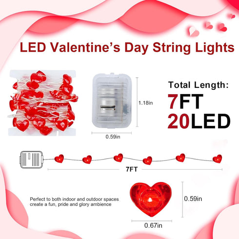 4 Pack 7 20 AIKEI Valentines LED Fairy Lights Battery Operated, Red Heart String Lights Waterproof Feet Led Firefly