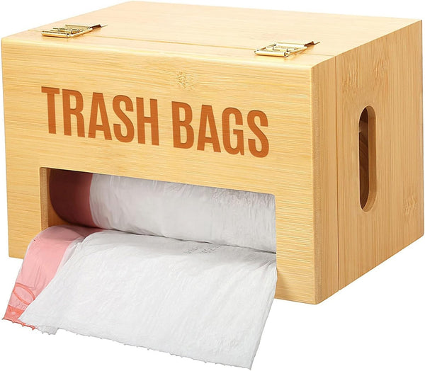 Libreshine Extra Large Bamboo Trash Bag Dispenser Holder for Tall Kitchen Bags,