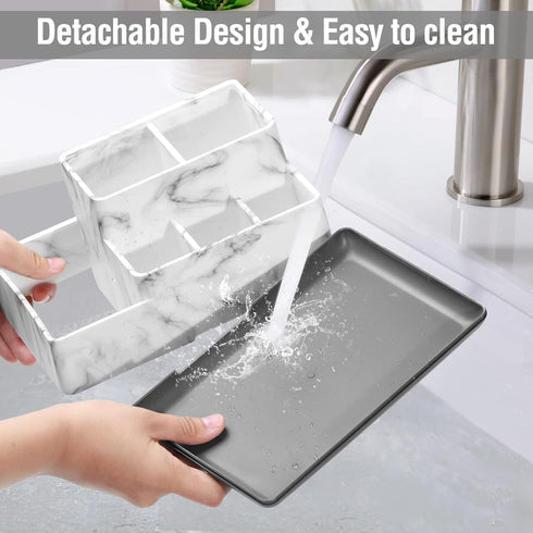 Electric Toothbrush Holder for Bathroom, Plastic Bathroom Countertop Organizer Compartment, Vanity Organizer Tray,Countertop Organizer Box, Kids Desk Organizers and Storage,white marble pattern by 7CDXD