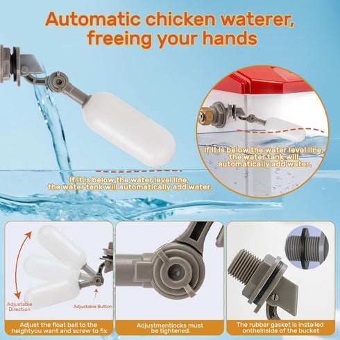 WARMSHOMIC Automatic Chicken Waterer,Float-Controlled Large Watering System with Stainless Steel Metal Hose,Suitable