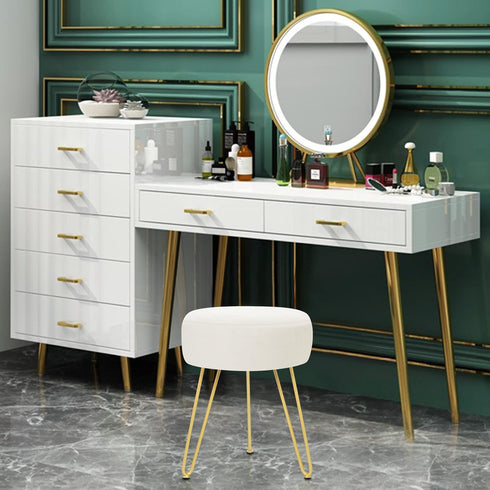 GERANT Multifunctional Vanity Stools - Velvet Round Ottoman Modern Dressing Stool -Upholstered Footrest Stool - Side