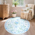 4ft Collive Blue Bow Round Rugs for Girls, Floral Washable Circle Rug for Bedroom, Cute Ultra-Thin Non Slip Indoor