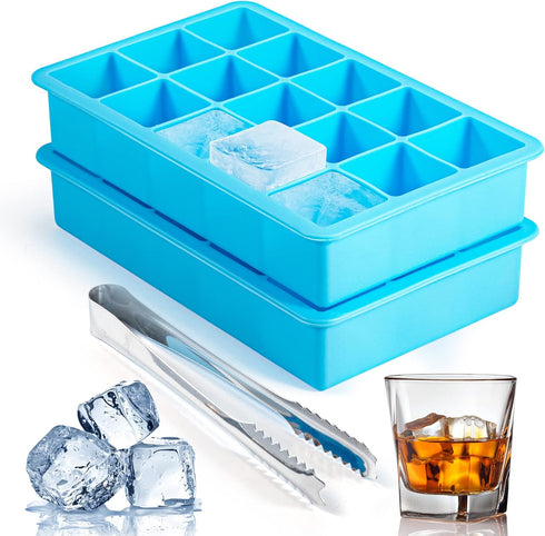 ZDPMK 2 Pack Silicone Ice Cube Trays, Flexible Molds for 15 Ice Cubes, Reusable & BPA Free for Freezer, Cocktail,