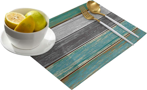 Vandarllin Placemats Set of 6, Retro Rustic Barn Wood Texture, Washable Stain Resistant Table Mats