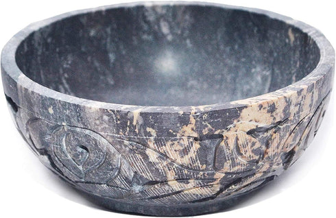 Marble Soapstone Natural Smudge Pot, Stone Bowl for Scrying and Smudge (5 Inch) from India, Handmade Leaf Carved Design