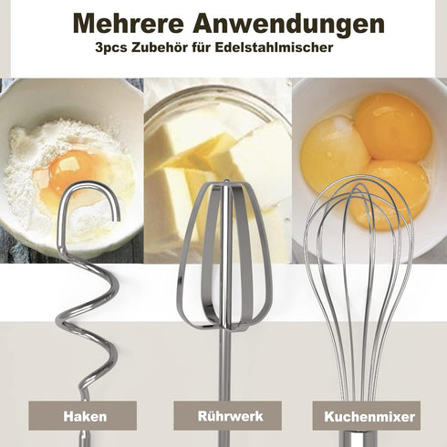 3Pcs Hand Mixer - Stainless Steel Kitchen Mixer Handheld Attachments Set 7.5inch for Electric Drill, Dishwasher Safe (1