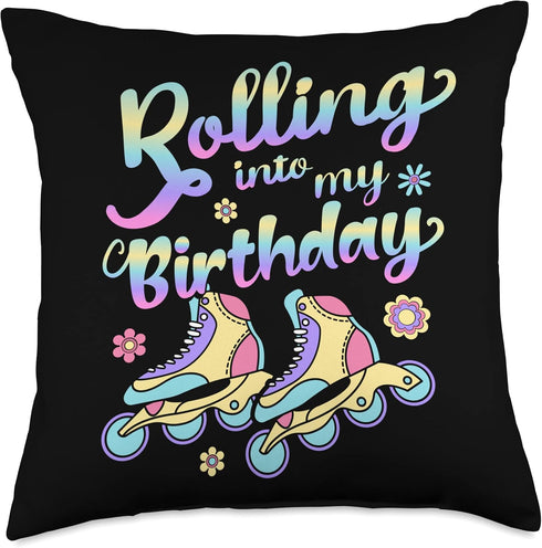 Inline Skater Party Accessories: Rolling Into My Birthday Throw Pillow, 18x18, Multicolor