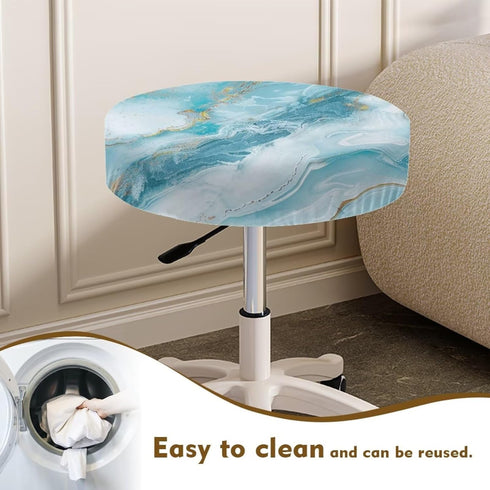 gearider 2 Bar Stool Covers Round Blue Texture Marble Patio Chair Cushion Bar Stool Seat Replacement Soft and Cushioned